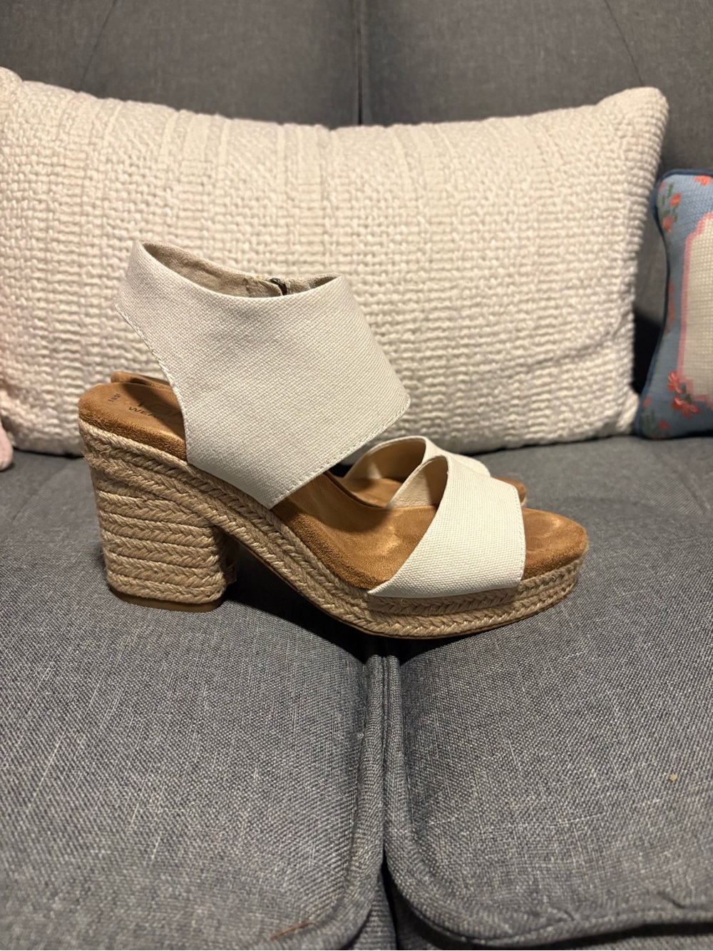 Toms Cream Espadrille Platform Wedge Sandals